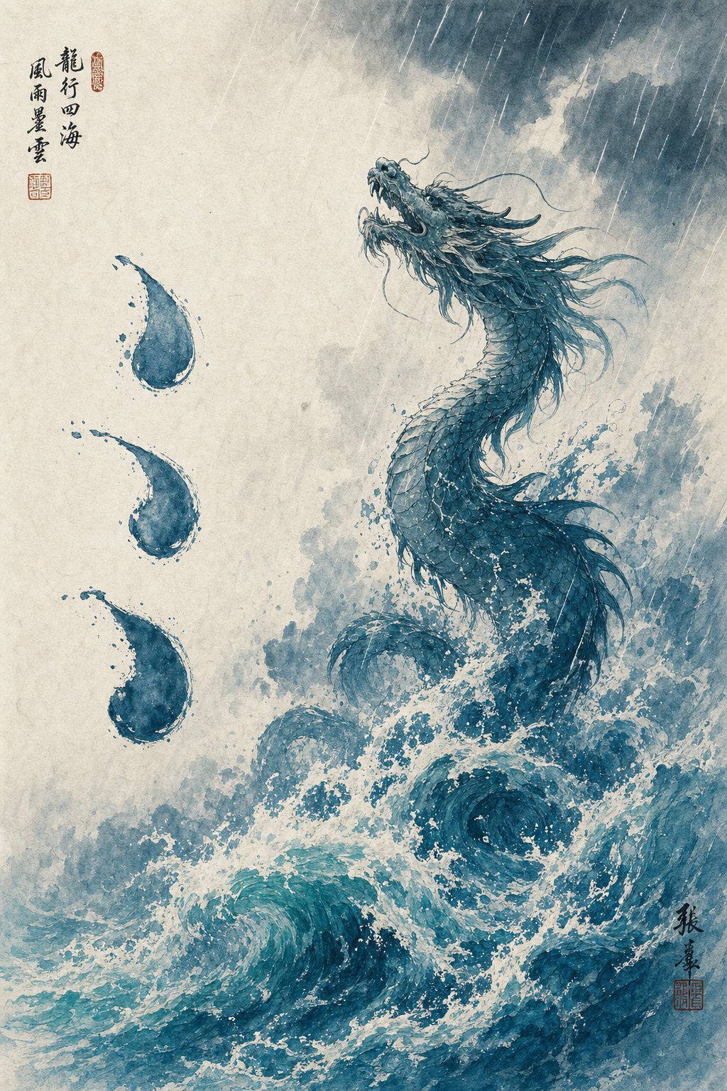 dragon rising from ocean waves symbolizing the water radical's connection to dragon zodiac energy