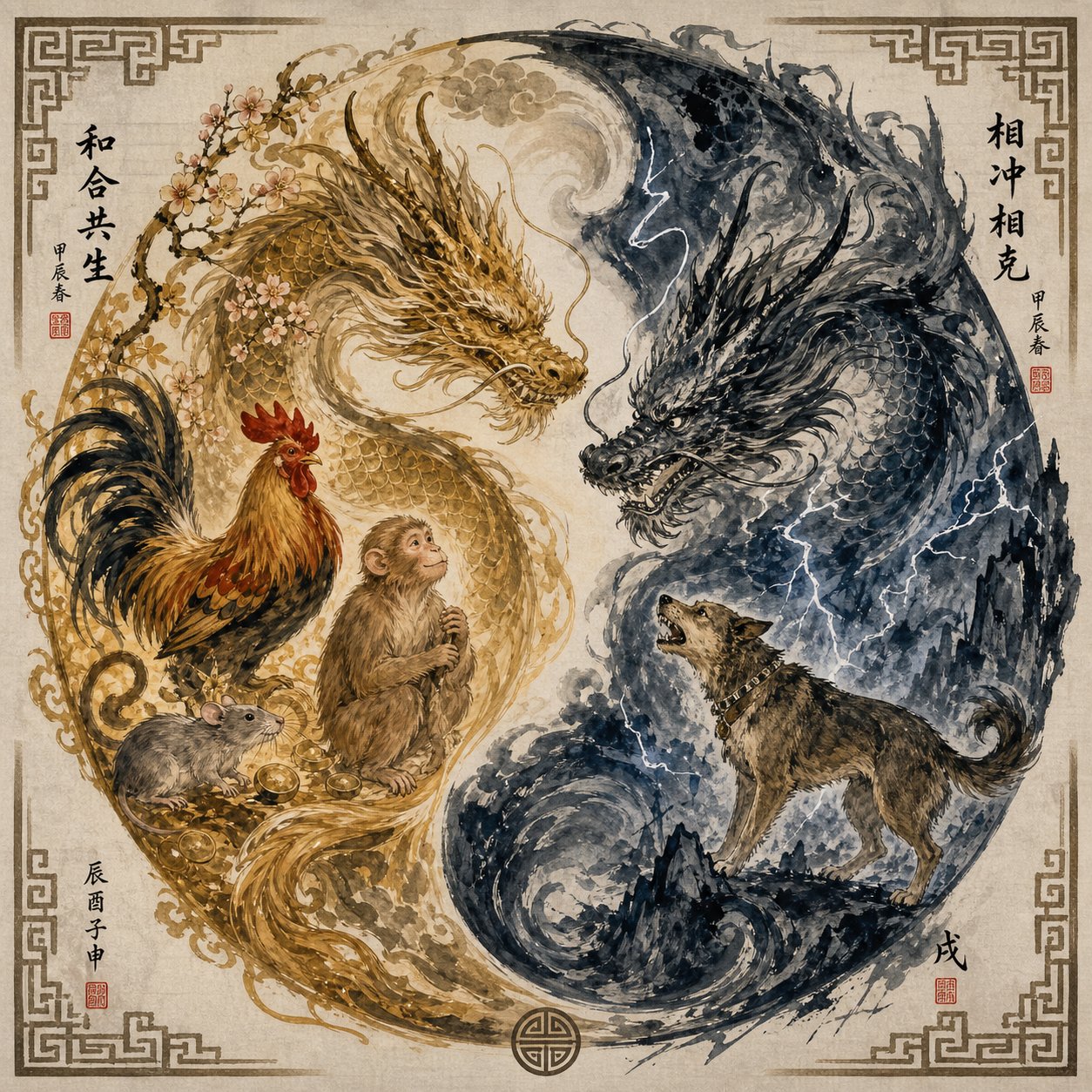 dragon zodiac harmony and conflict relationships showing allied animals versus opposing signs in chinese astrology