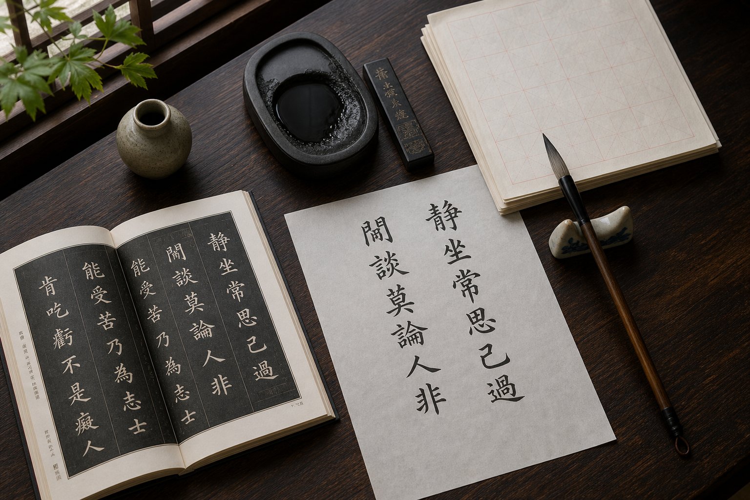 essential calligraphy tools for practice include a soft brush ink stone practice paper and classical model texts