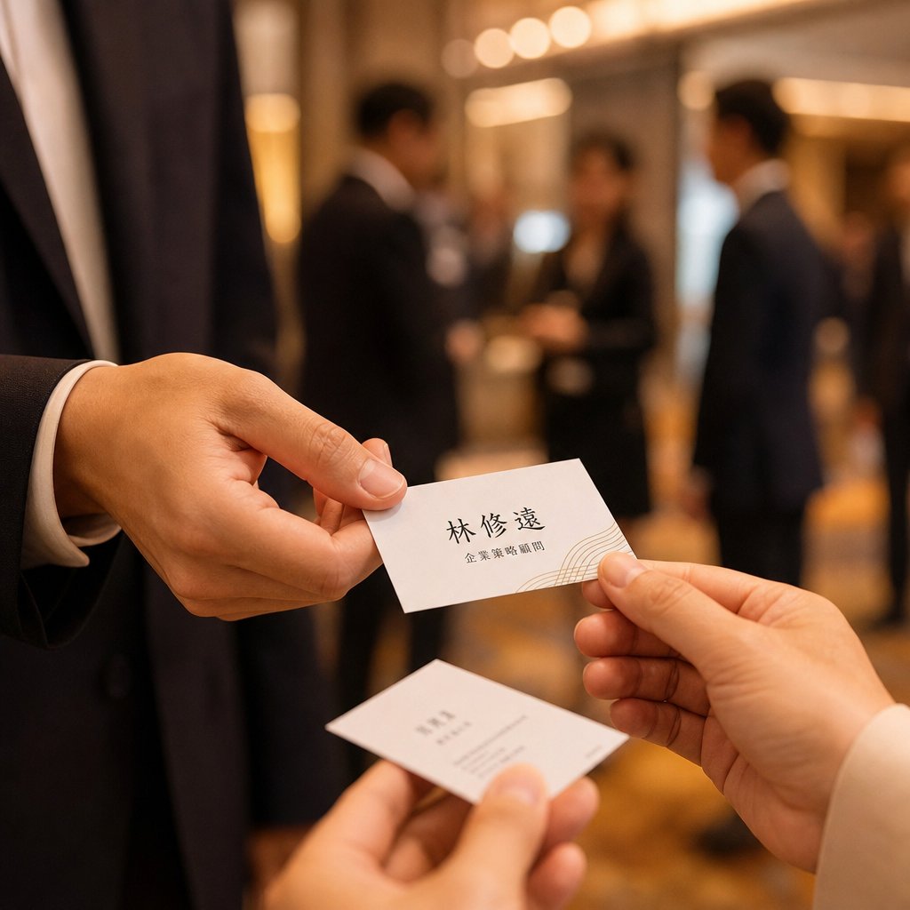 exchanging business cards with a chinese name in a professional cross cultural setting