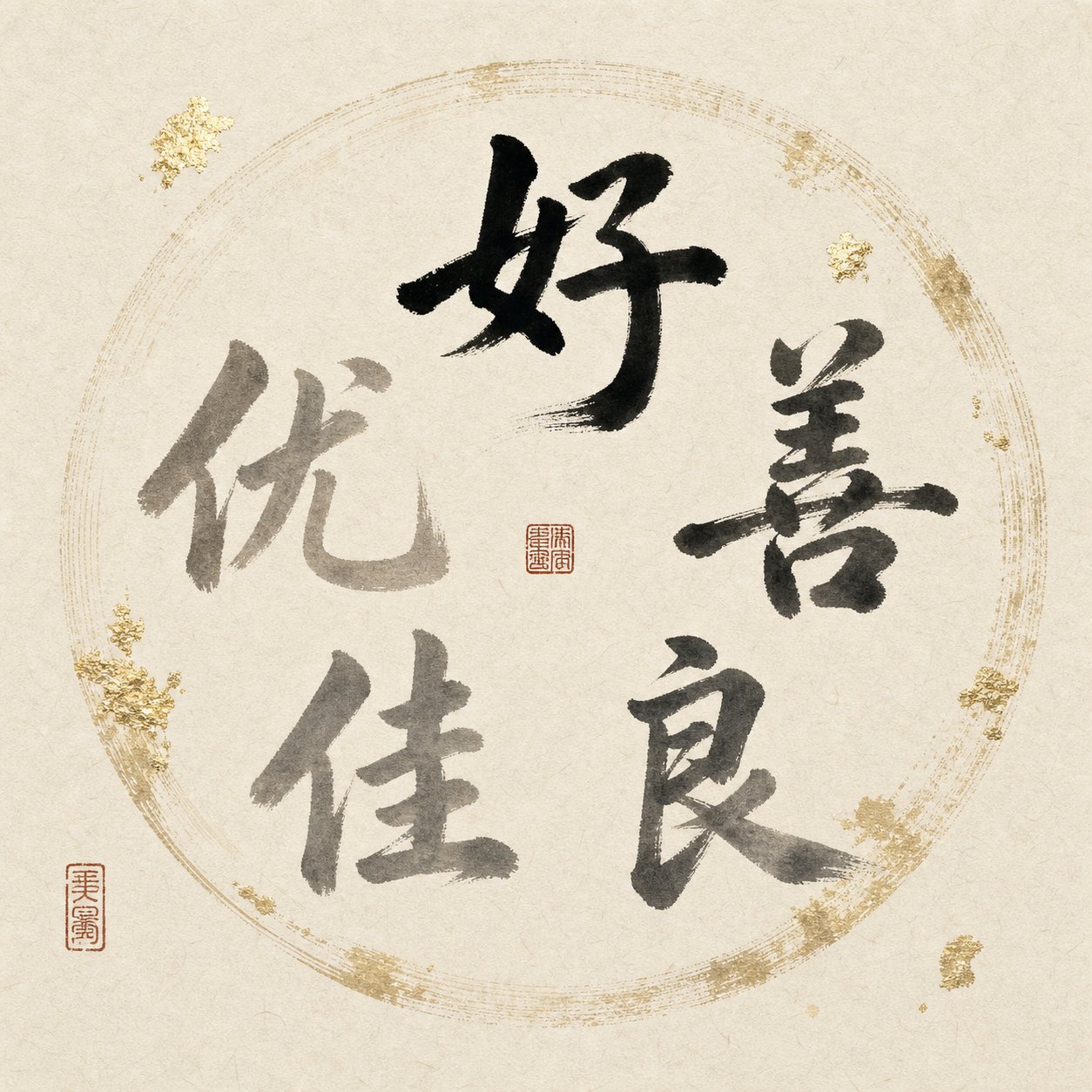 five chinese characters expressing different shades of goodness 好 善 良 佳 and 优