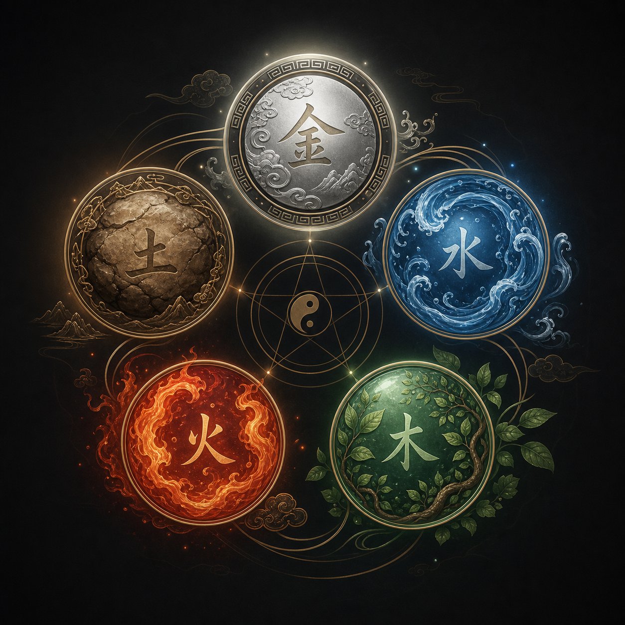five elements medallions representing metal water wood fire and earth monkey zodiac variants