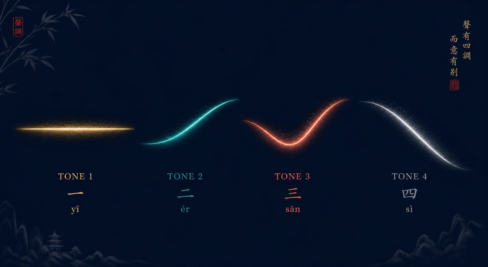 four distinct tonal patterns in mandarin each unlock different characters and meanings from the same pinyin syllable