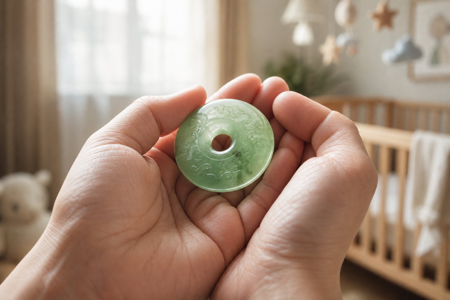 hands holding a jade pendant representing the thoughtful process of choosing a meaningful jade name for a child