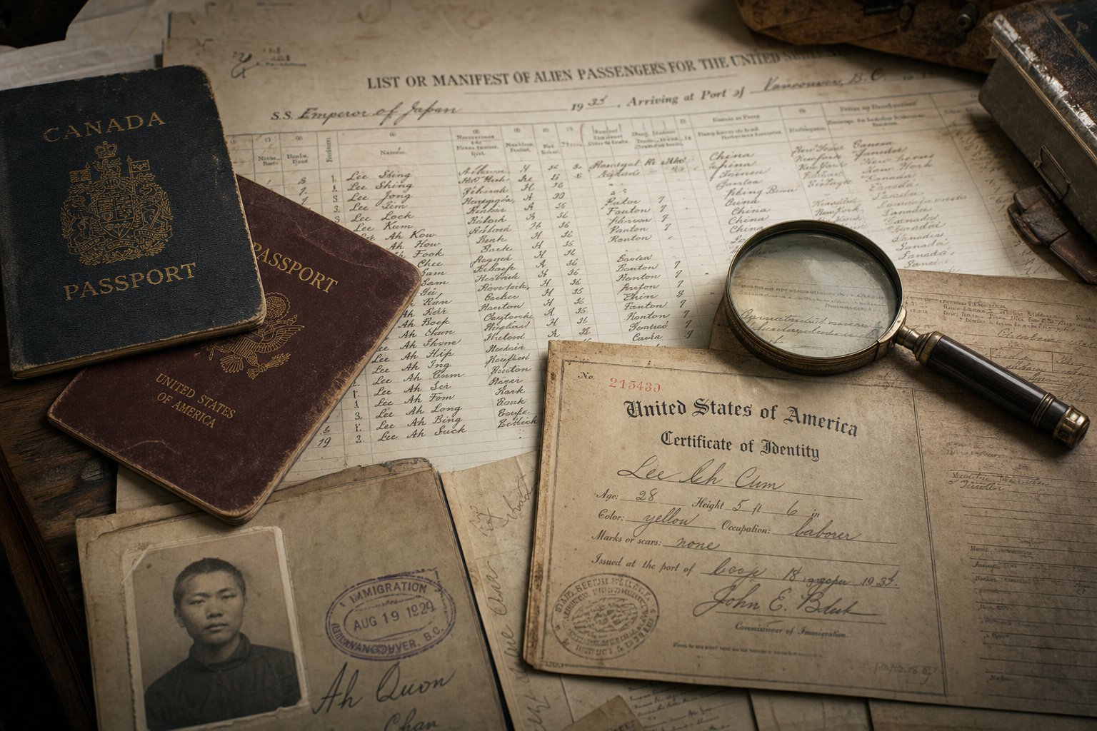 historical immigration documents showing varied romanizations of chinese surnames across different eras and countries