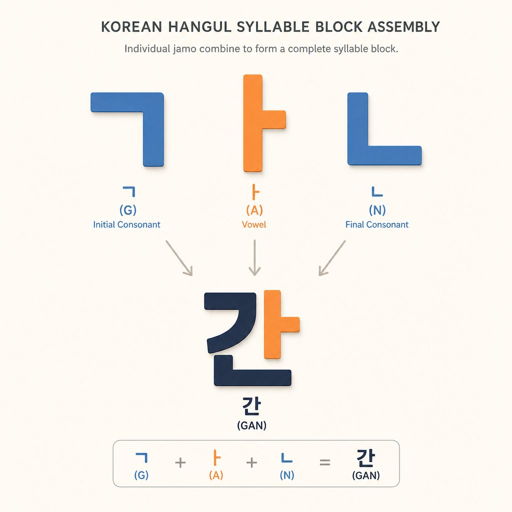 how individual korean letters combine into a single syllable block