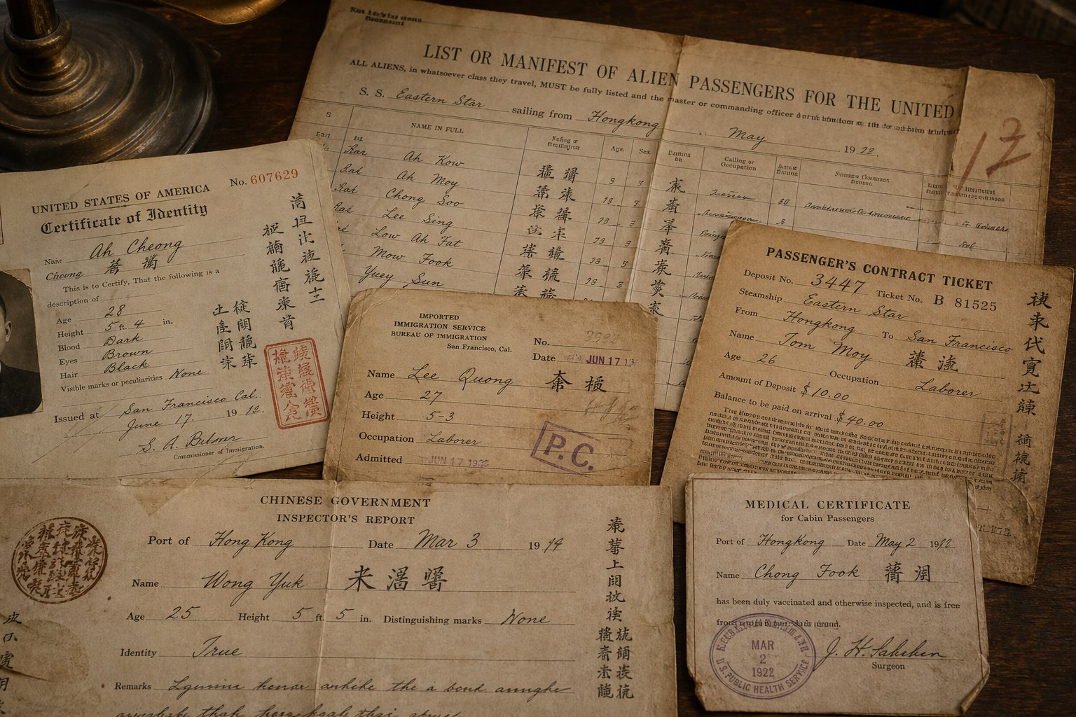 immigration documents often contain multiple romanized spellings of the same chinese surname across different dialect systems