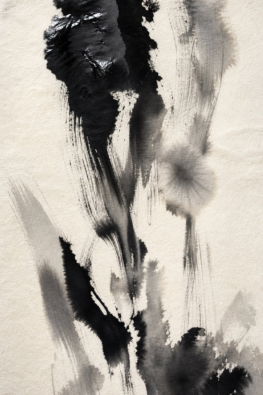 ink modulation in cursive calligraphy creates visual rhythm through contrasts of dense black and dry brush strokes