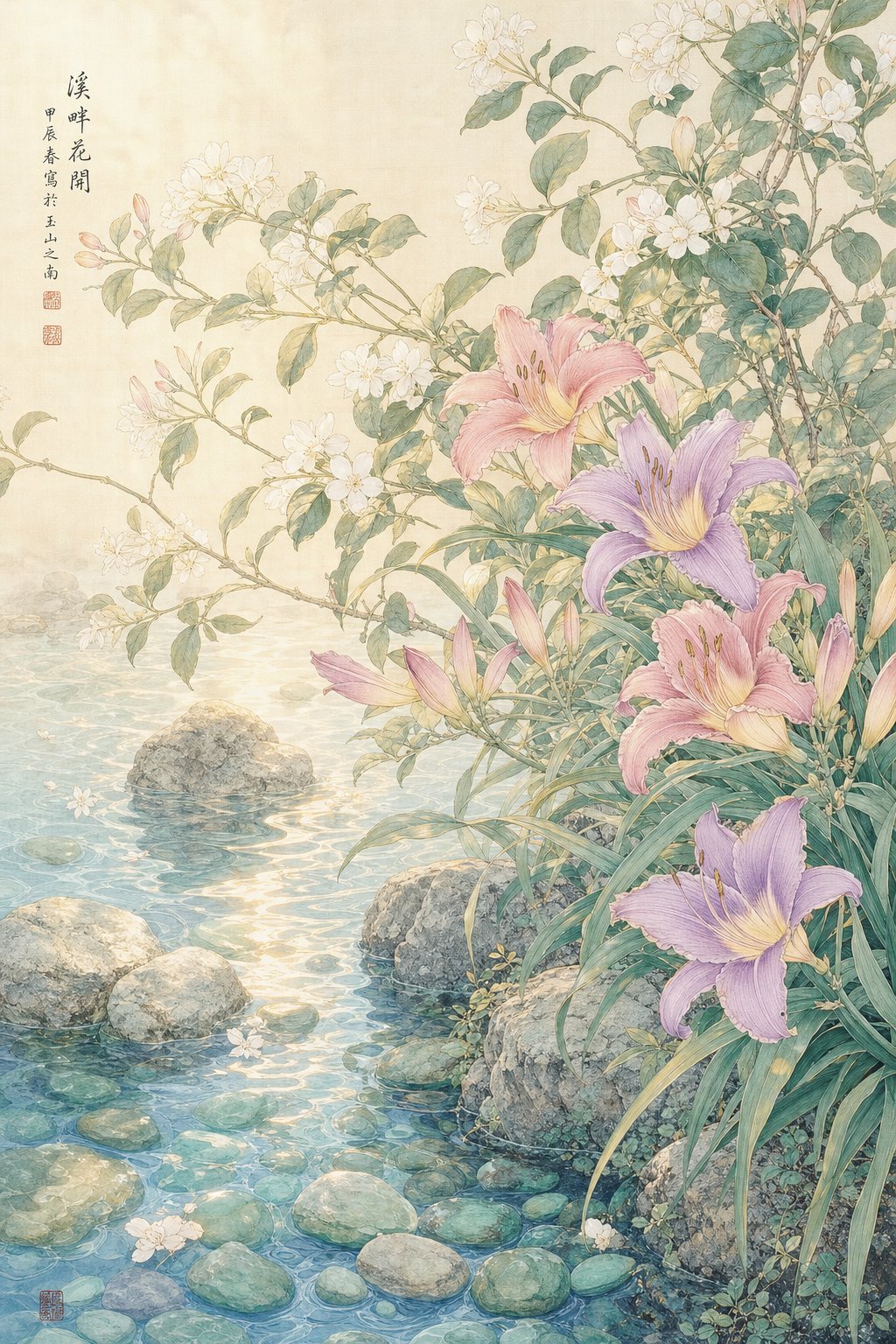 jasmine and daylily flowers symbolizing popular wood and water element characters for earth sheep girl names