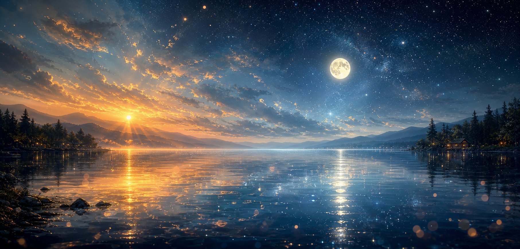 natural light compounds of 光 sunlight (阳光) moonlight (月光) and starlight (星光) in one scene