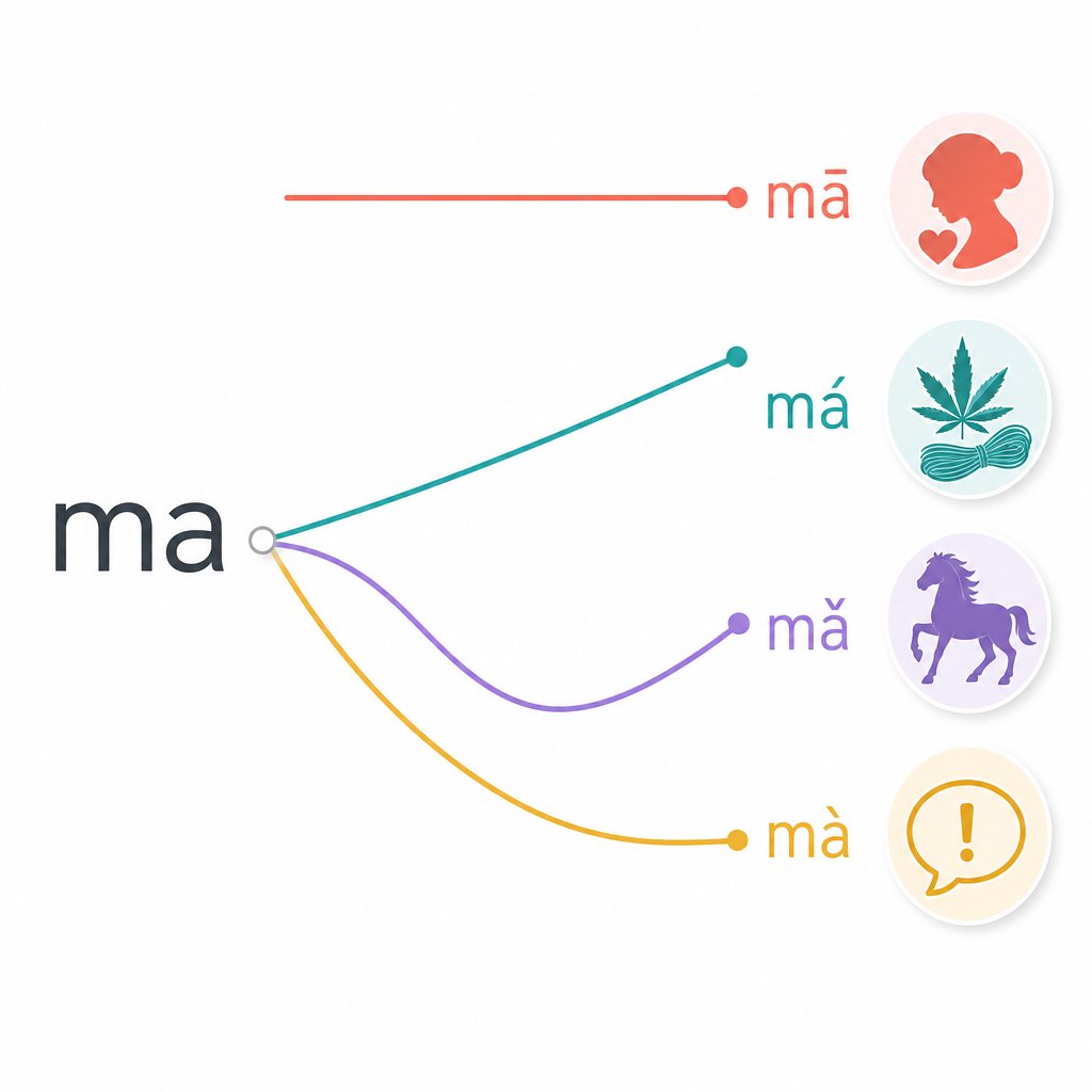one pinyin syllable becomes four completely different words depending on tone creating naming traps for non tonal language speakers
