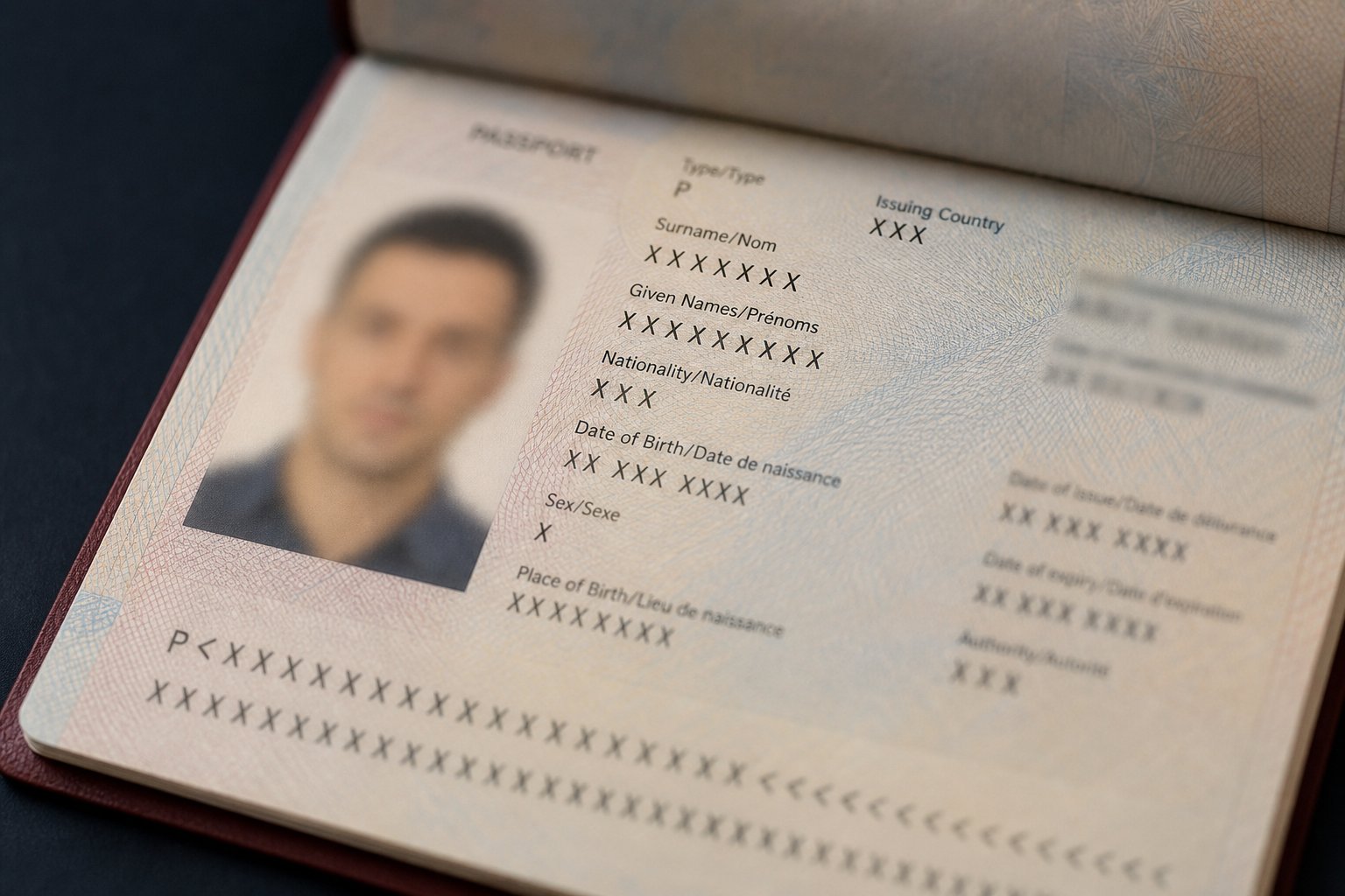passport data page showing the standard all caps pinyin name format used in official travel documents