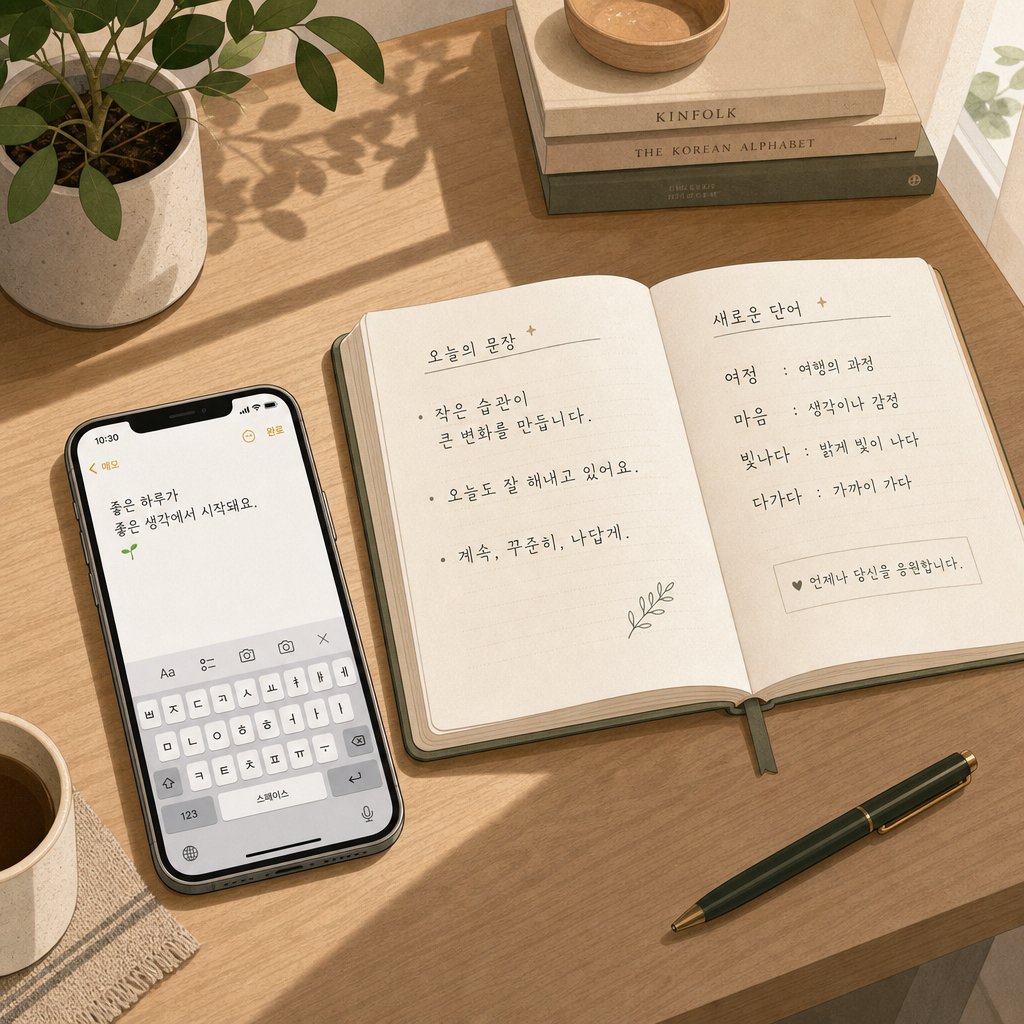 practicing your korean name on both digital keyboard and handwritten paper