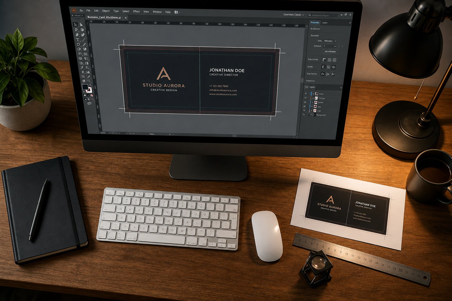 print ready business card file setup showing bleed areas safe zones and crop marks essential for professional bilingual card production