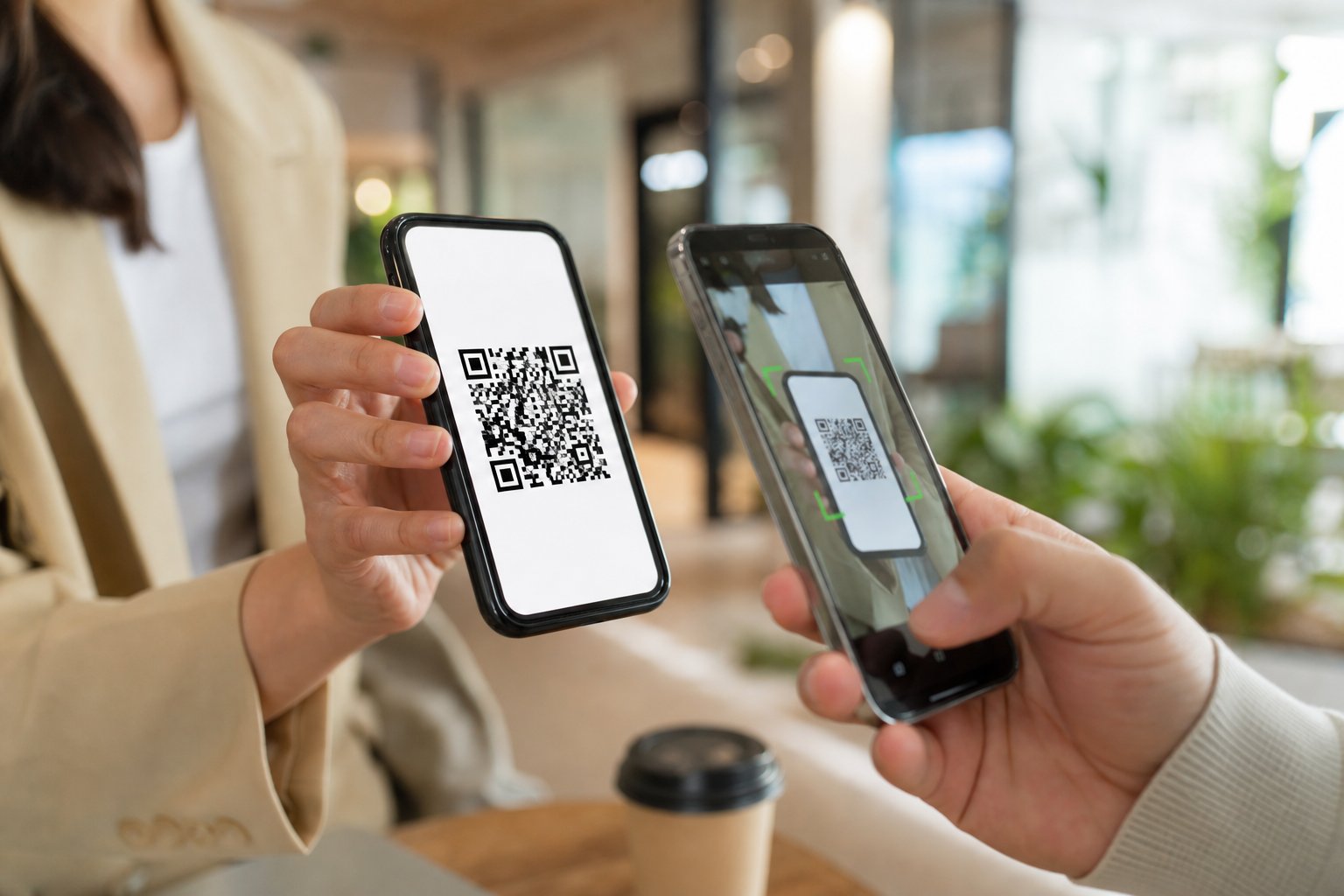 professionals scanning wechat qr codes to exchange digital business contacts in a modern setting