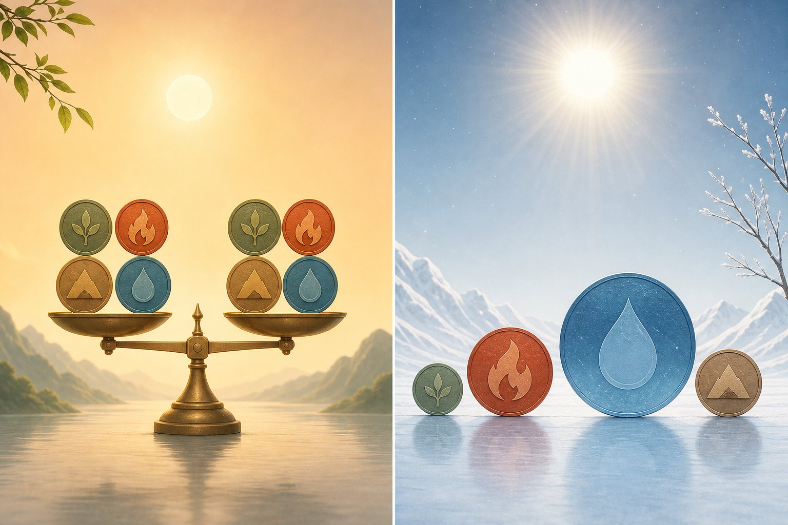 raw element counting tallies quantity while strength assessment weighs seasonal influence and elemental interactions