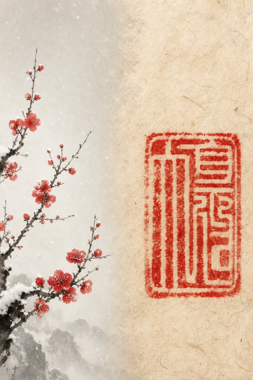 red plum blossoms and vermillion seals symbolizing the feminine and masculine traditions in chinese red character naming