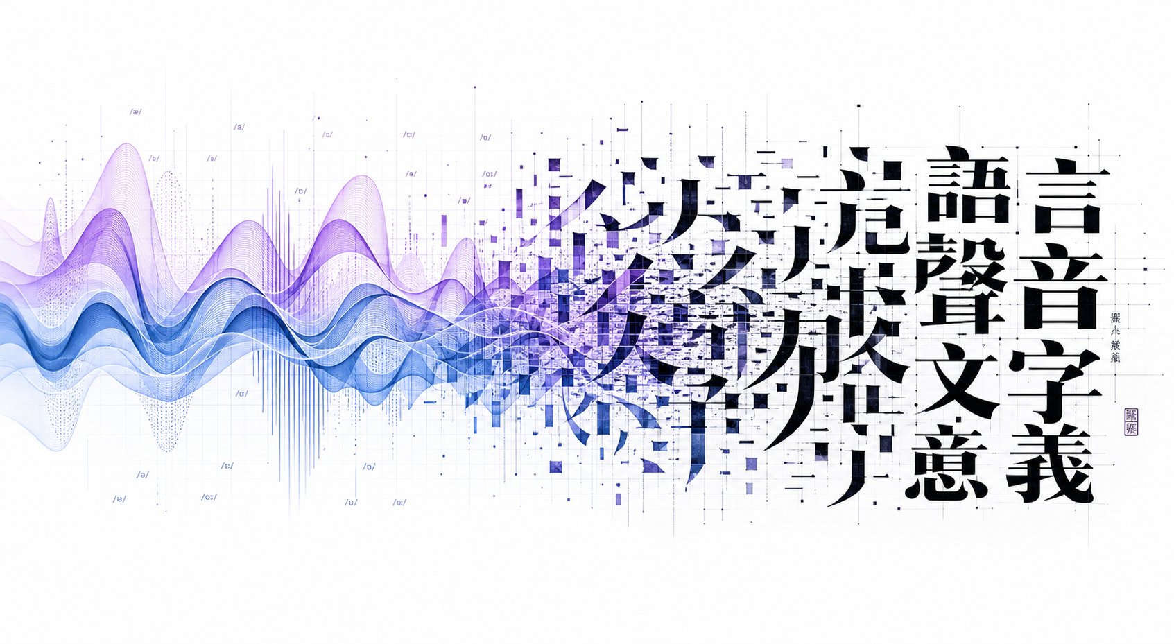 sound waves transforming into chinese characters representing the phonetic approximation process of transliteration