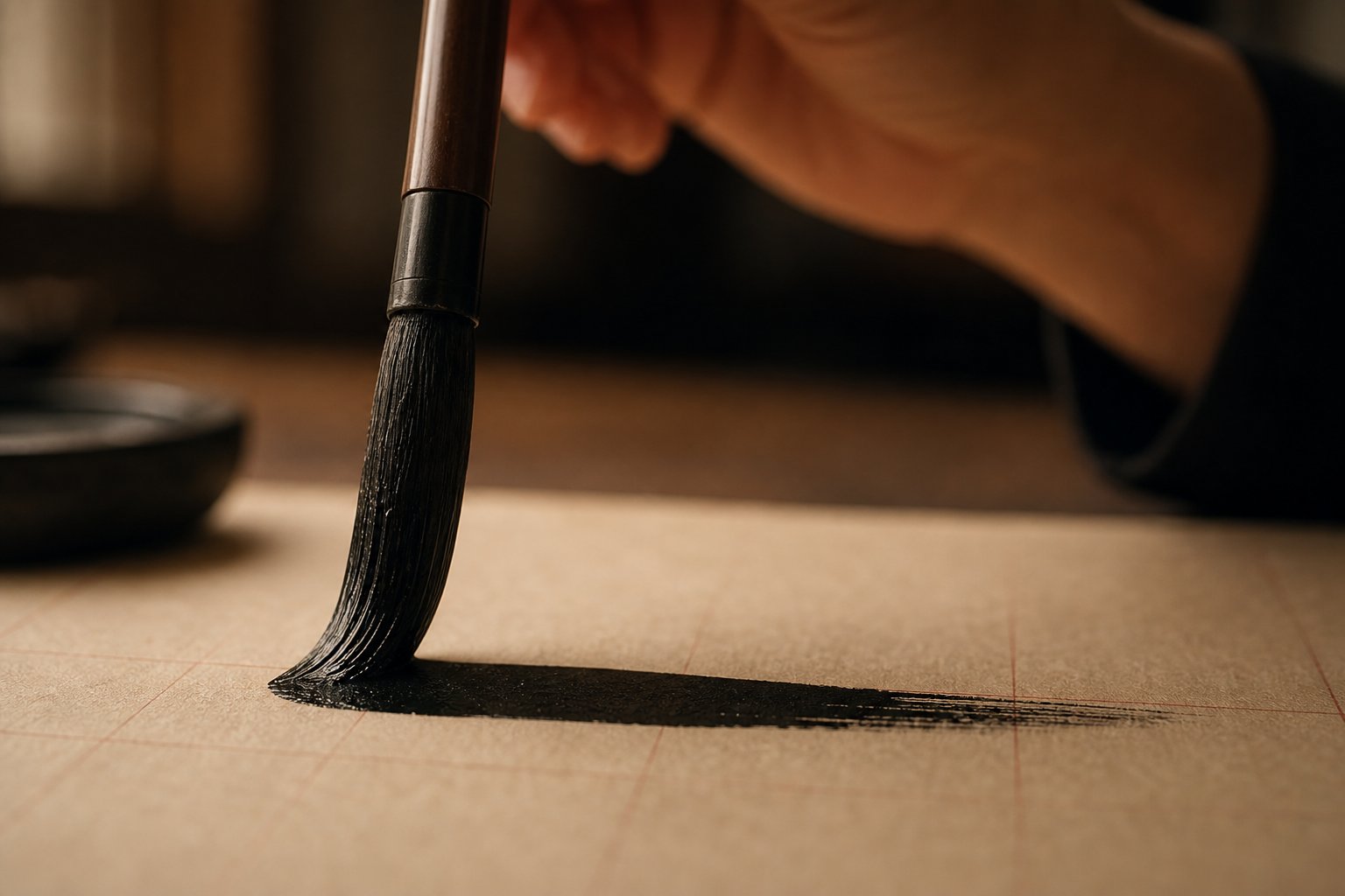 steady wrist elevation and controlled arm movement produce smooth consistent calligraphy strokes