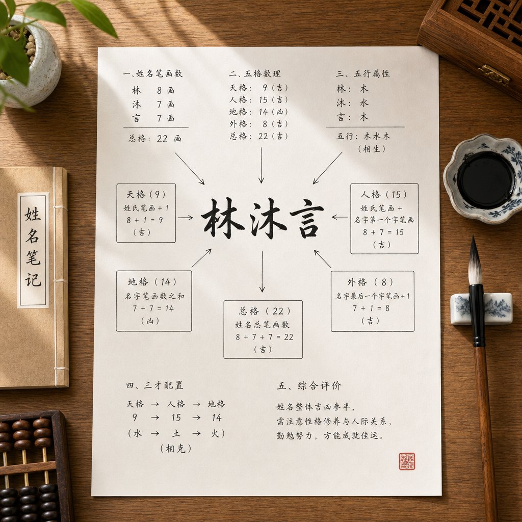 step by step five grids calculation layout for a sample chinese name