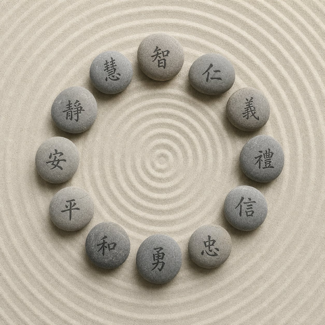 stones inscribed with characters arranged in harmony reflecting how philosopher names encode their teachings