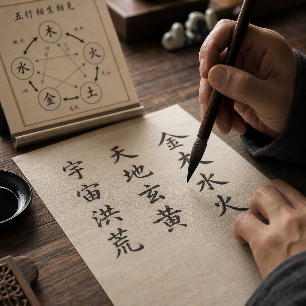 the careful process of selecting name characters that align with elemental balance requirements