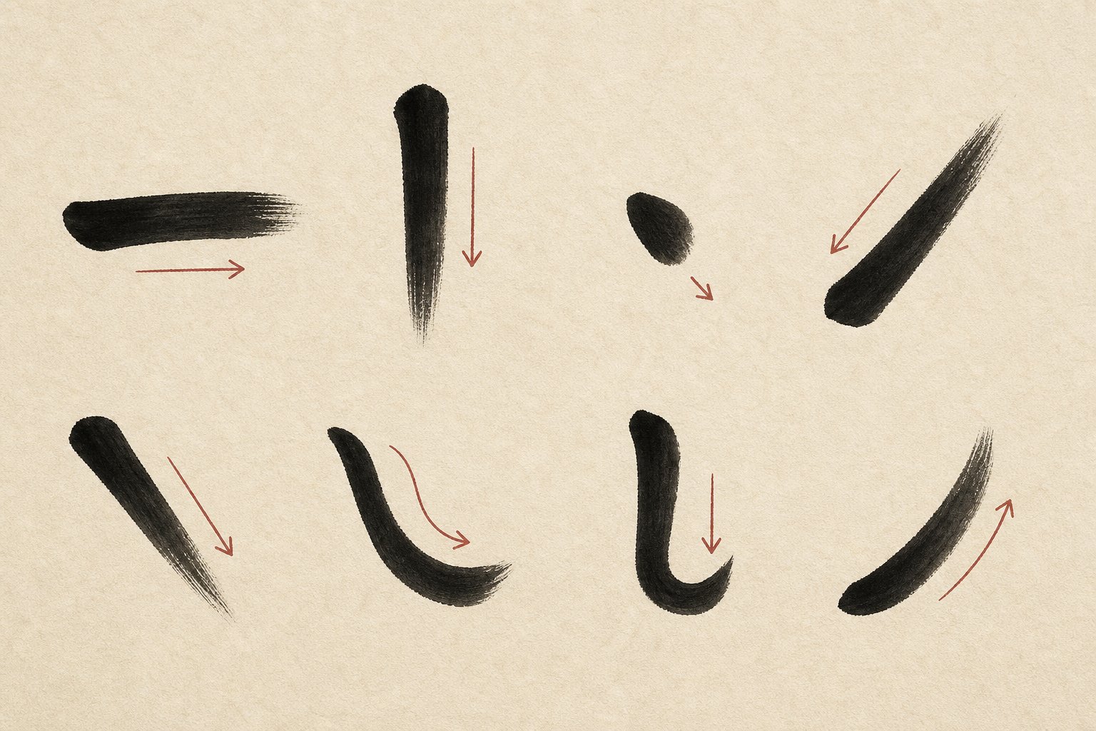 the eight fundamental chinese brush strokes that form the building blocks of every character