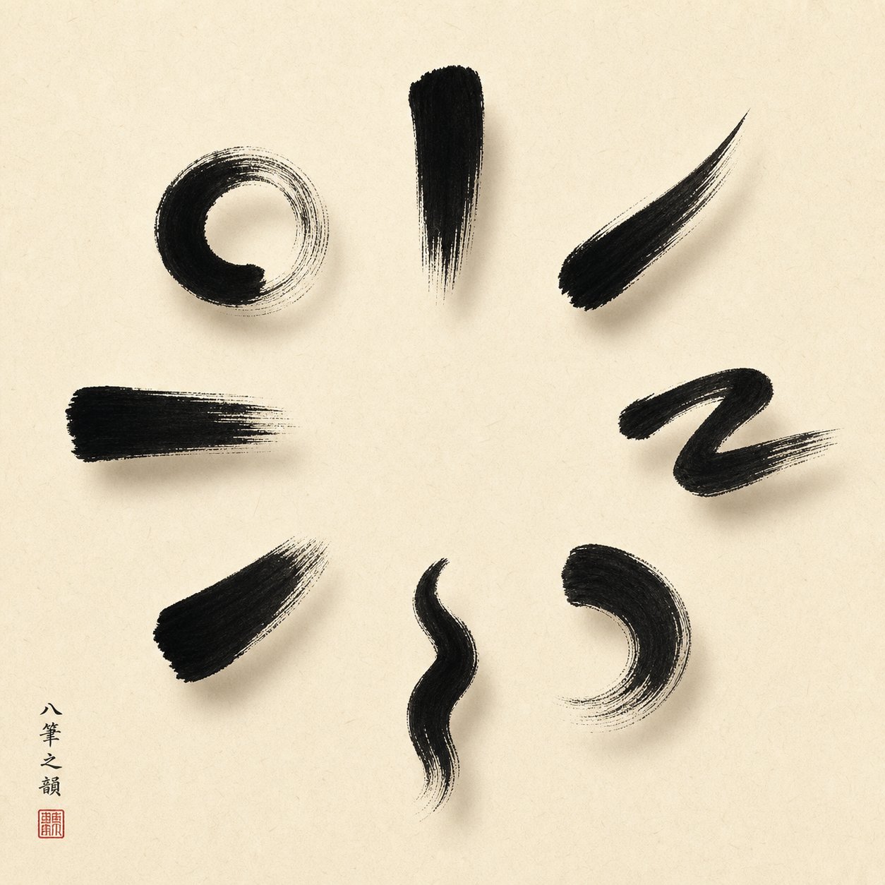 the eight fundamental chinese brush strokes that form the building blocks of every character