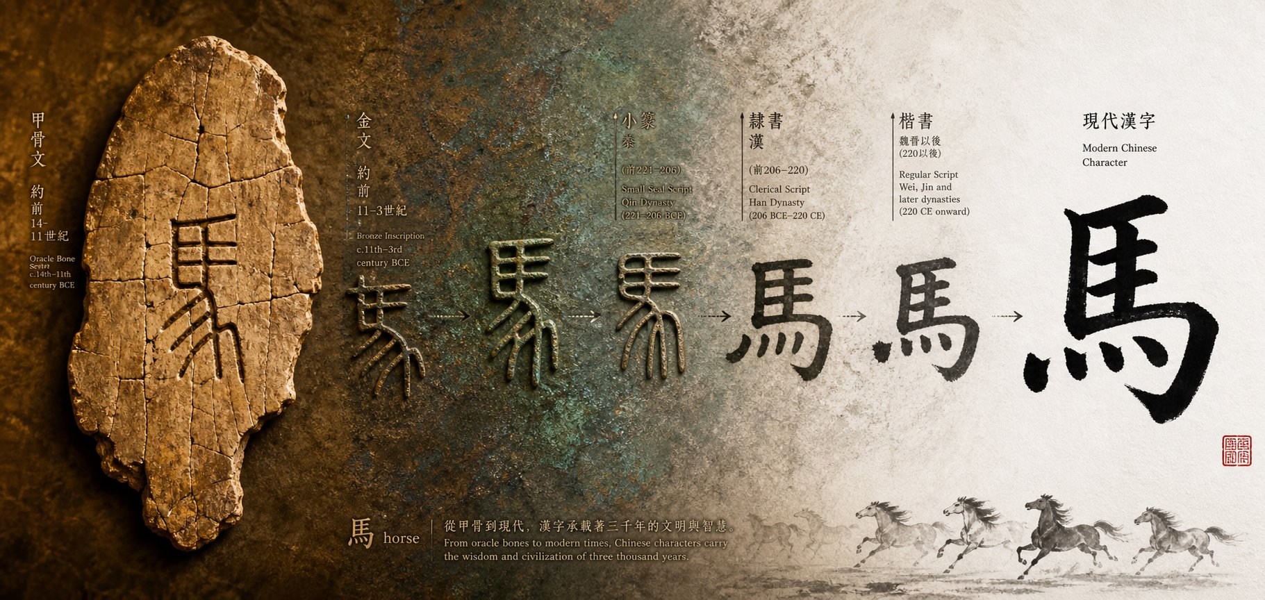 the evolution of 天 from ancient oracle bone carvings to its modern four stroke form