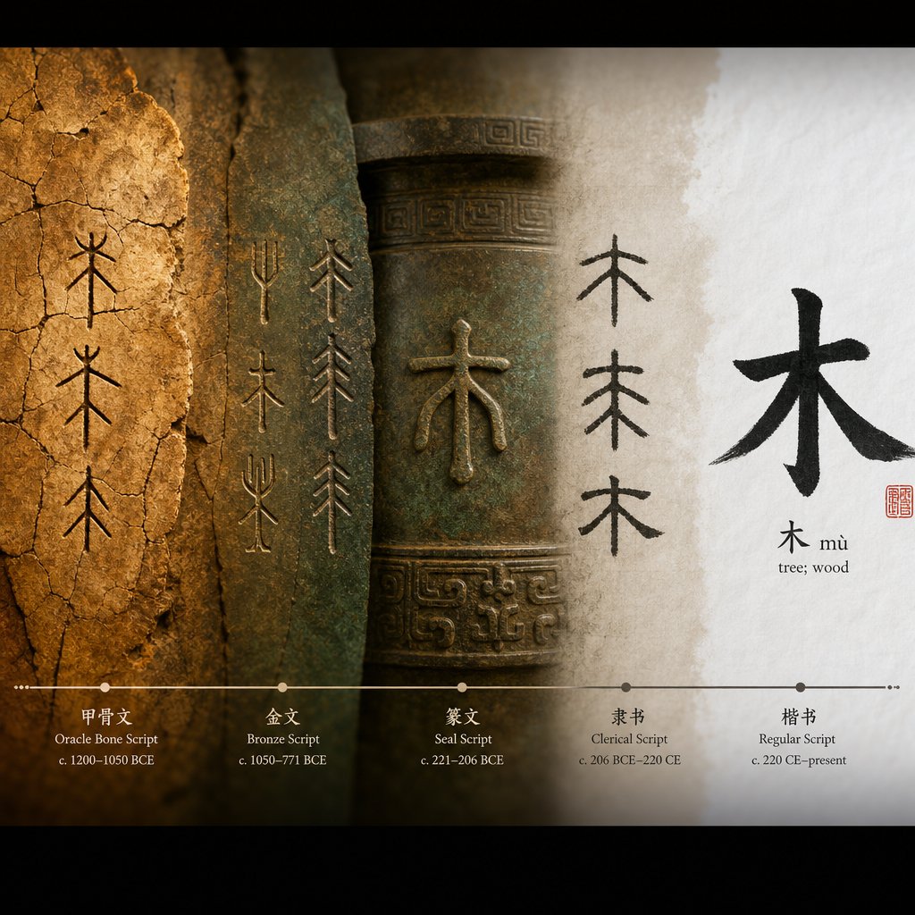 the evolution of tree characters in chinese writing spans over 3000 years from oracle bone carvings to modern brushstrokes