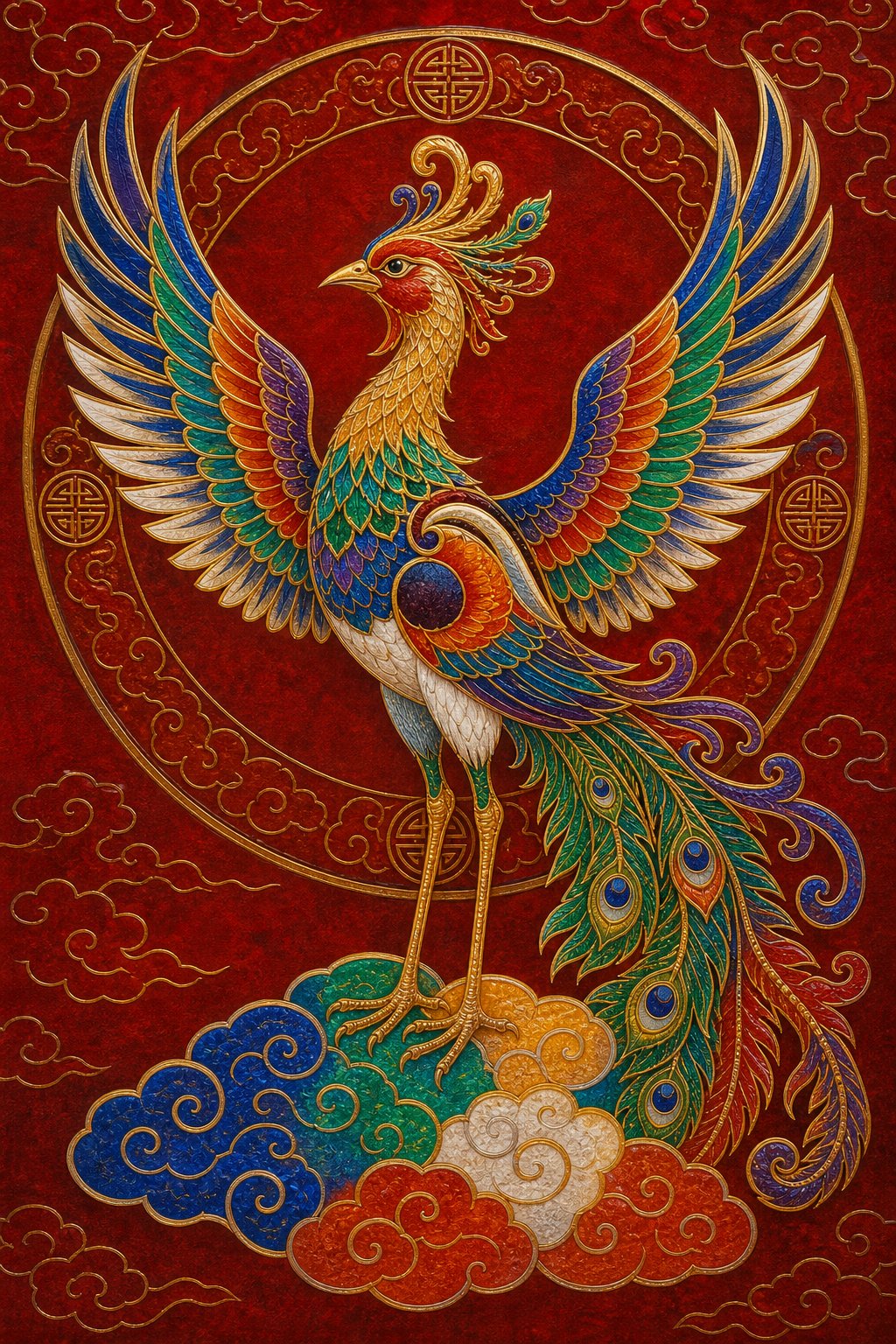 the fenghuang's composite body combines features from multiple birds each representing a specific virtue