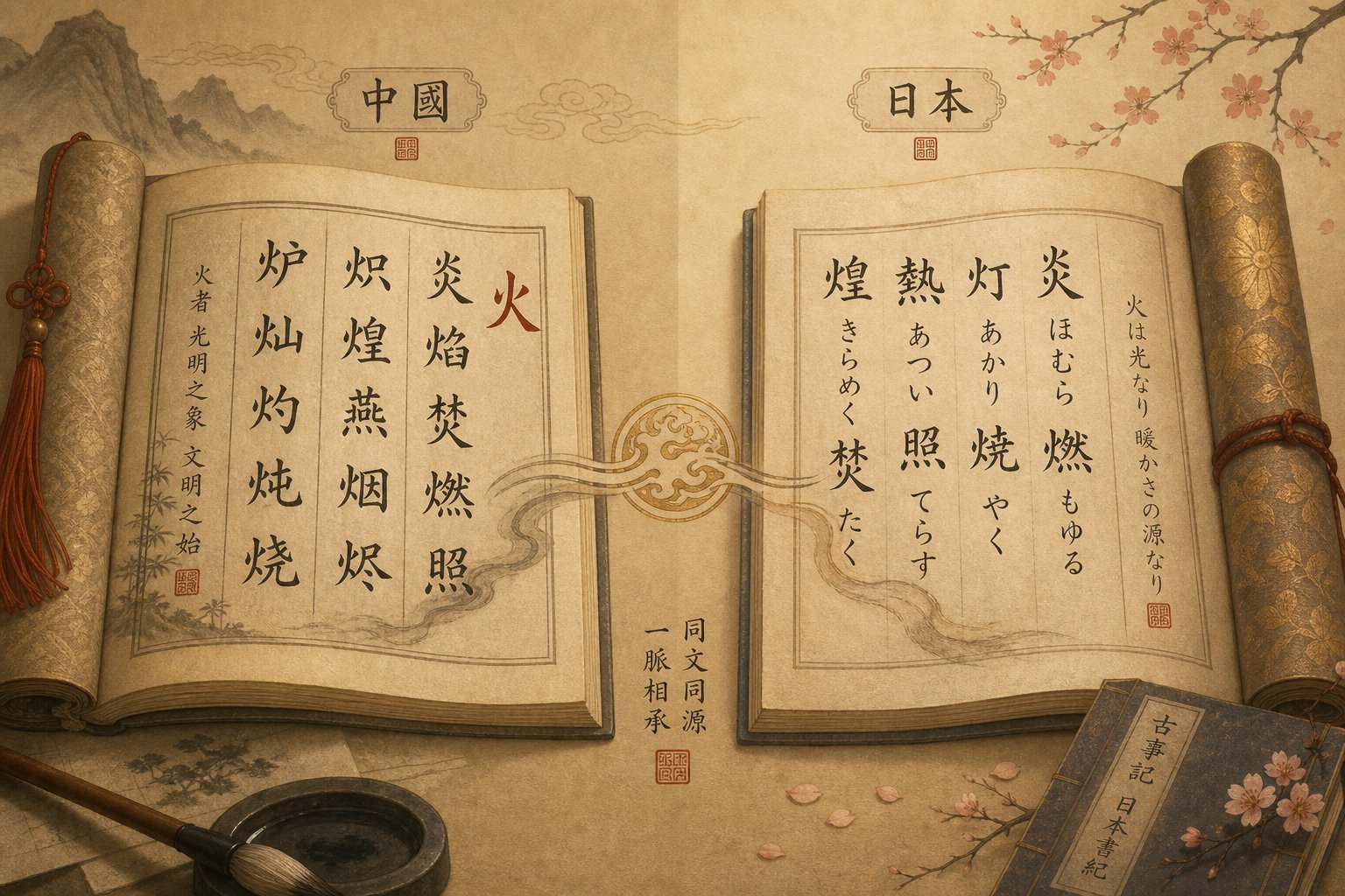 the fire radical connects chinese characters and japanese kanji systems
