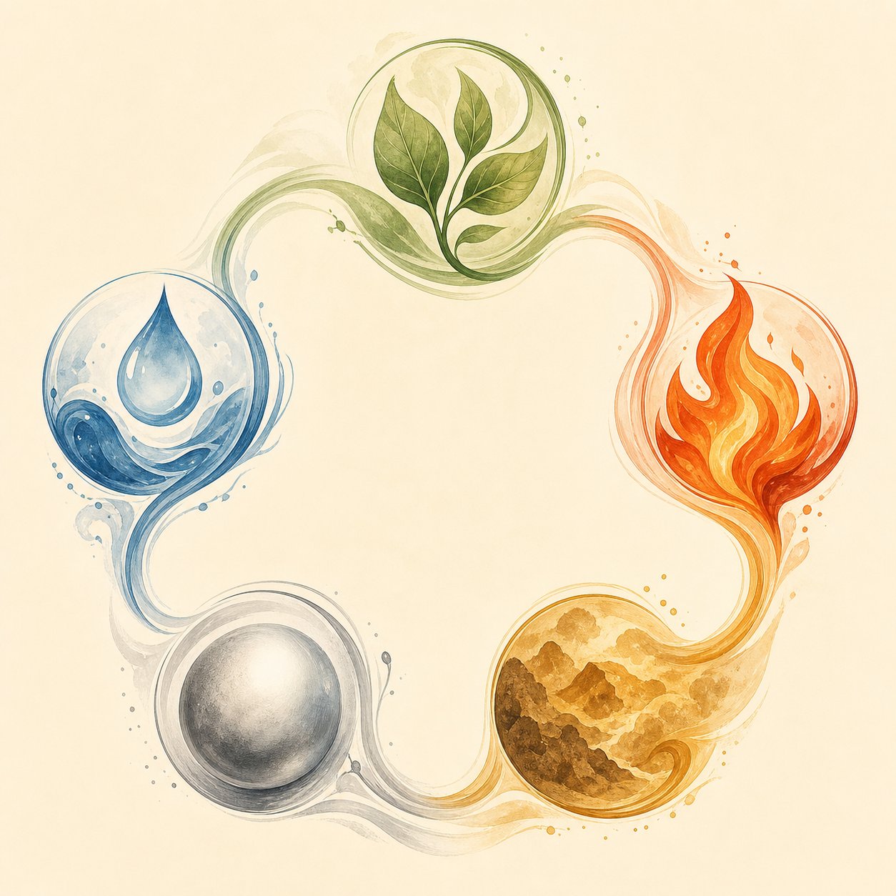 the five elements cycle in chinese philosophy showing how wood fire earth metal and water interact in naming traditions