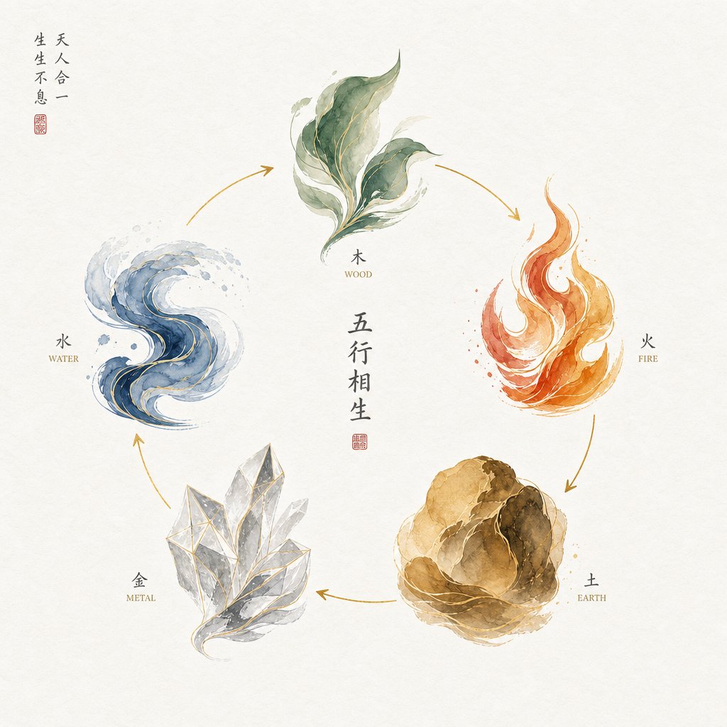 the five elements generating cycle shows how each phase nourishes the next in chinese philosophy