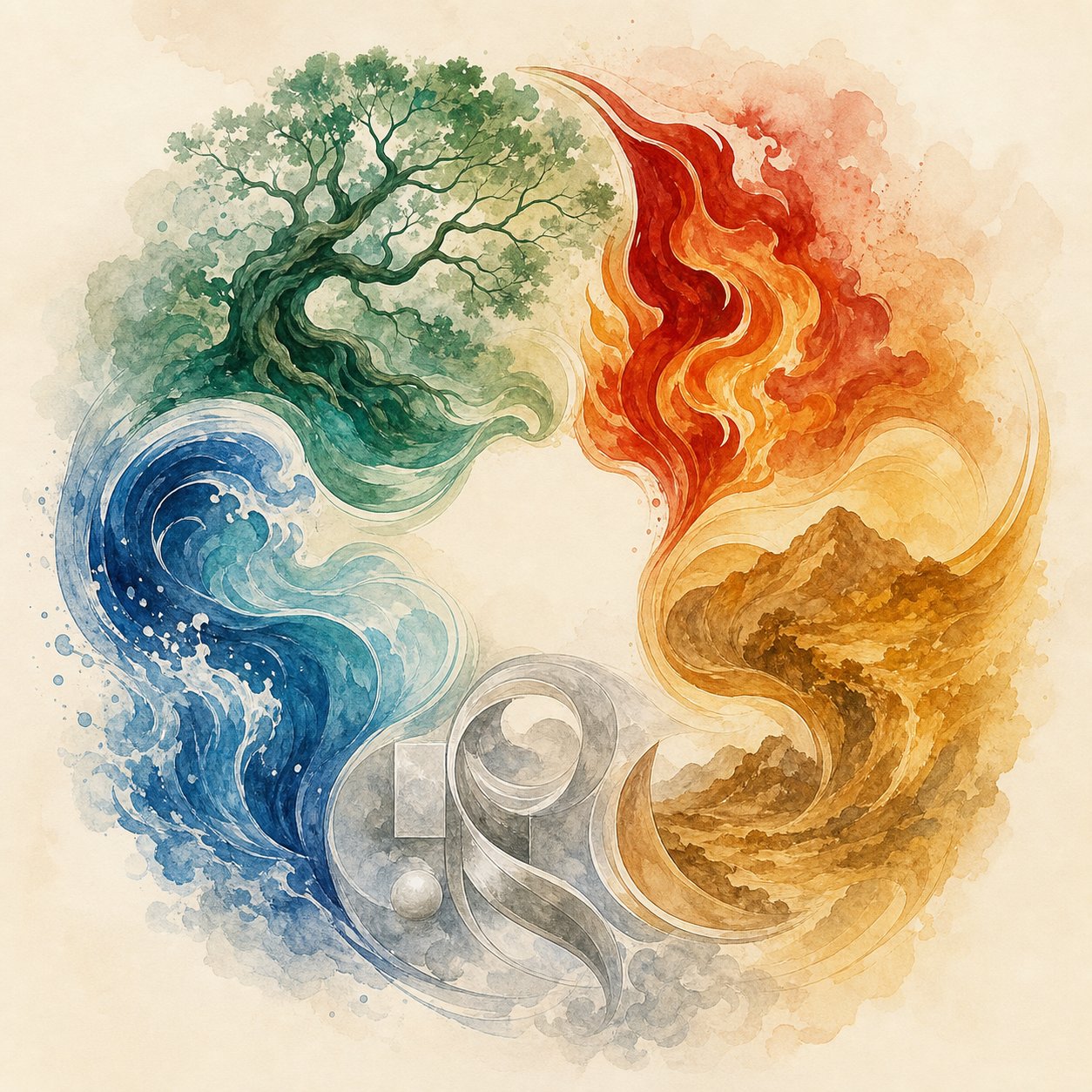 the five elements generation cycle showing how wood fire earth metal and water nourish each other in sequence