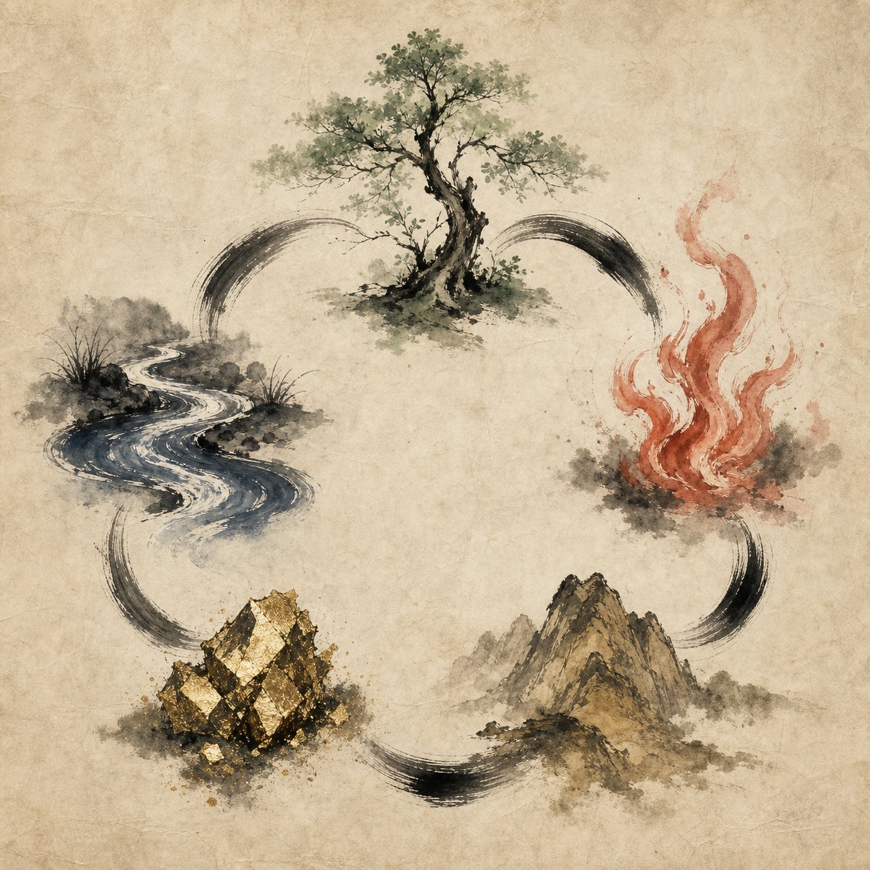 the five elements productive cycle showing how wood fire earth metal and water feed one another in chinese naming tradition
