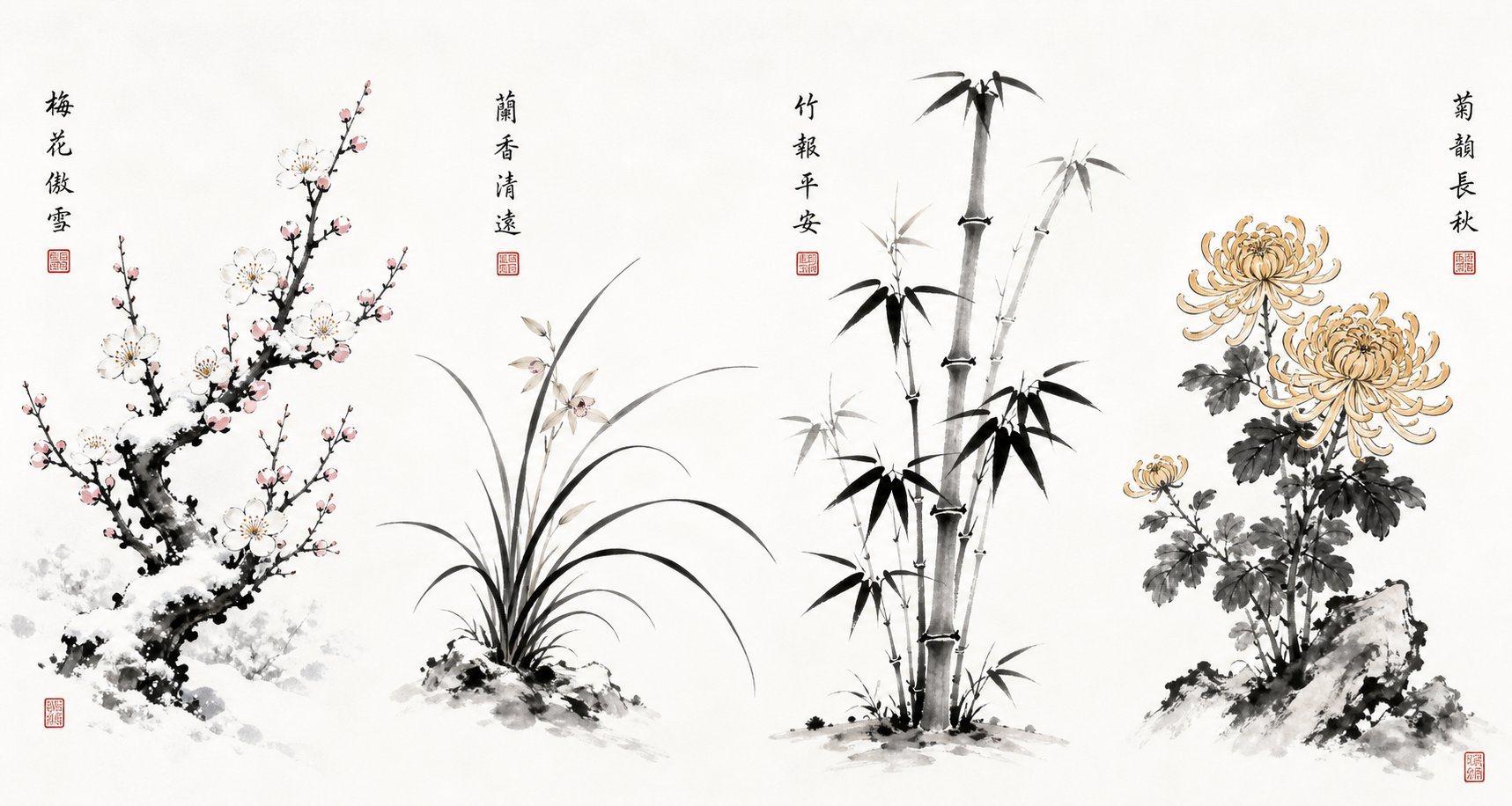 the four gentlemen plum blossom orchid bamboo and chrysanthemum form the moral compass of chinese naming philosophy