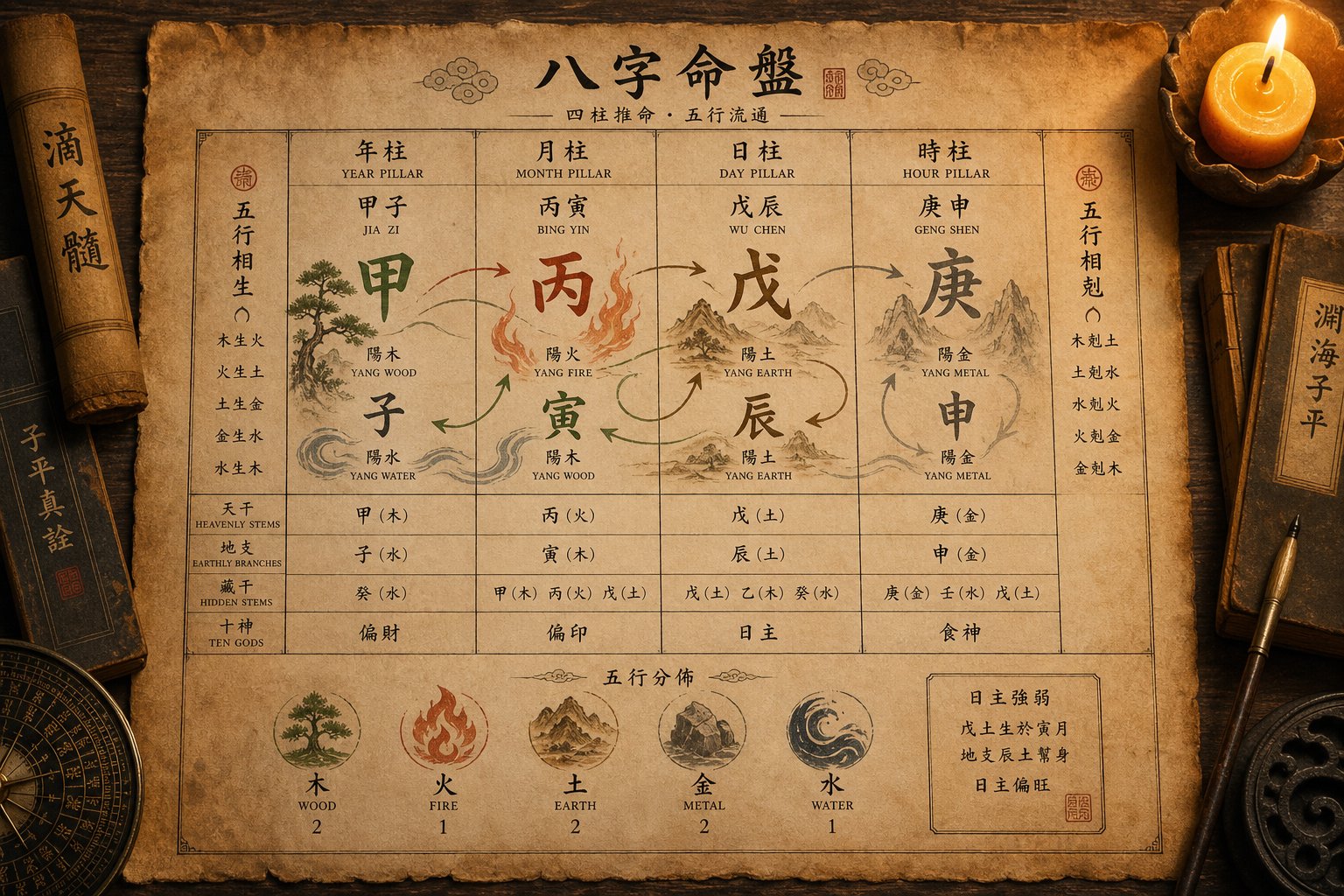 the four pillars of a bazi chart map elemental energies from your birth year month day and hour