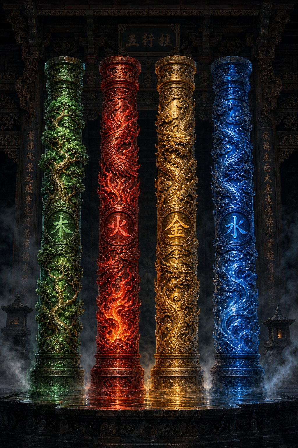 the four pillars represent year month day and hour of birth each encoding elemental energy for chart analysis