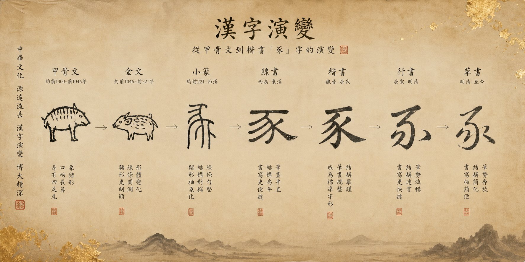 the pig character evolved from ancient pictographs into modern chinese script over thousands of years