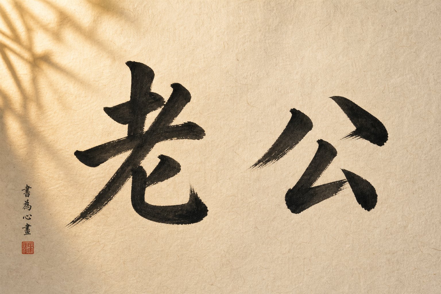 the two chinese characters 老 and 公 that combine to form the word lao gong meaning husband