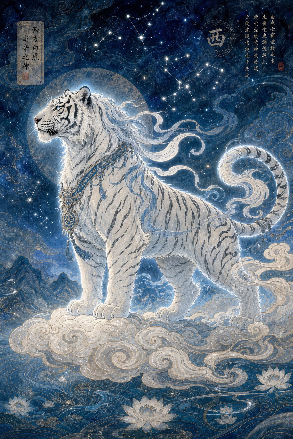 the white tiger guards the western quadrant of the sky in chinese celestial mythology