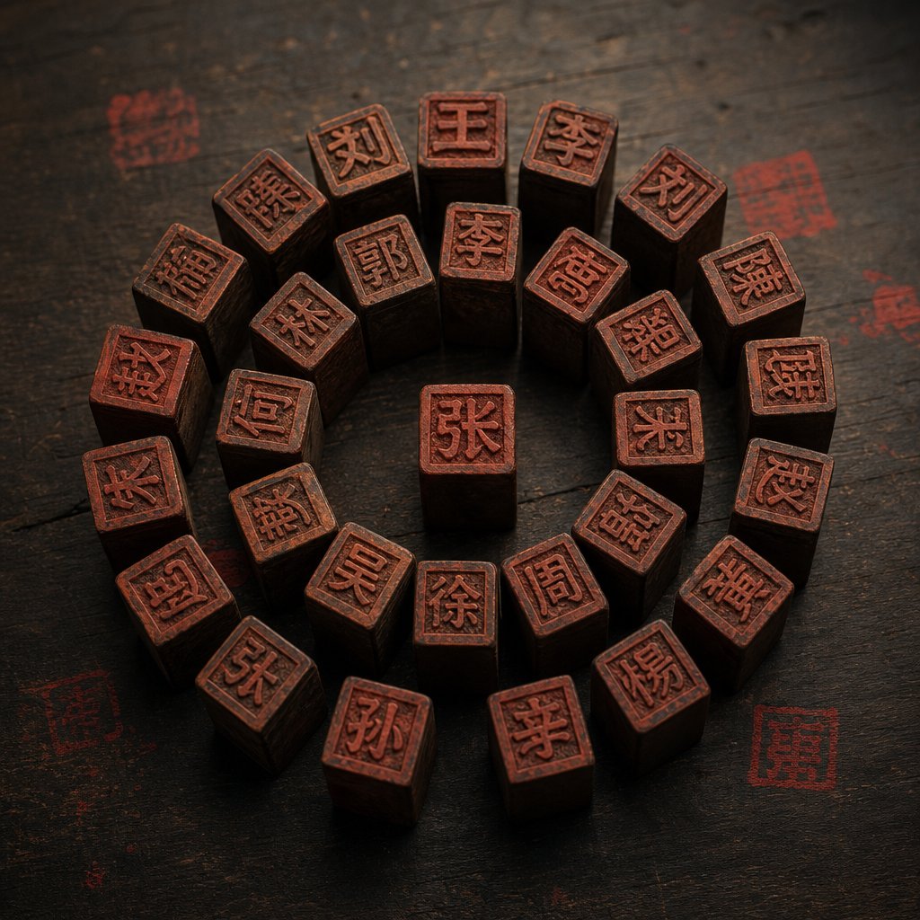 traditional chinese name seals representing common surnames like wang li and zhang