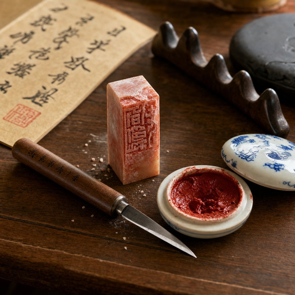 traditional seal carving tools and materials used in chinese zhuanke (seal engraving) craftsmanship