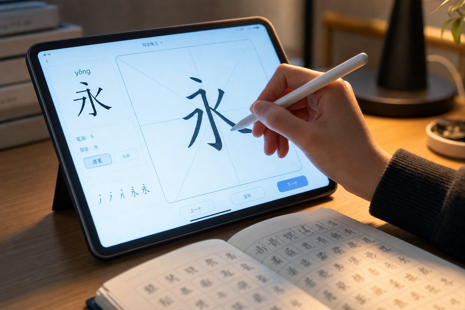 using a tablet app alongside paper practice for stroke order verification and feedback