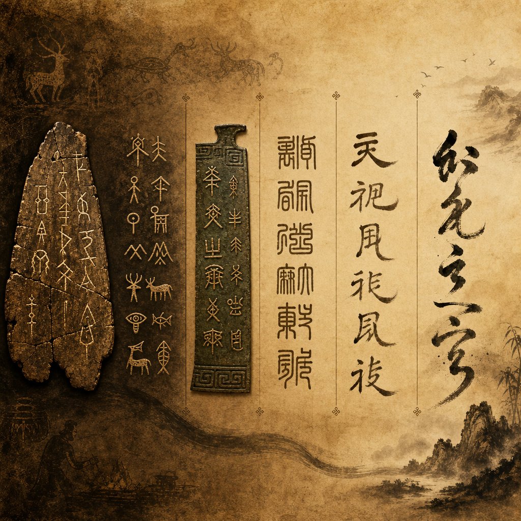 visual evolution of chinese characters from ancient oracle bone carvings to modern brush script forms