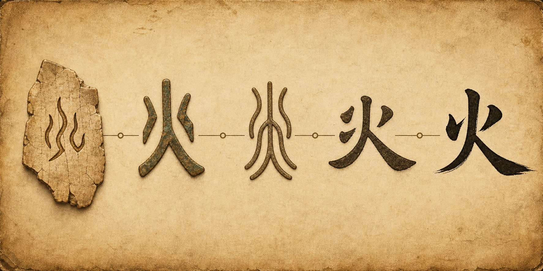 visual evolution of the fire radical from ancient pictograph to modern script