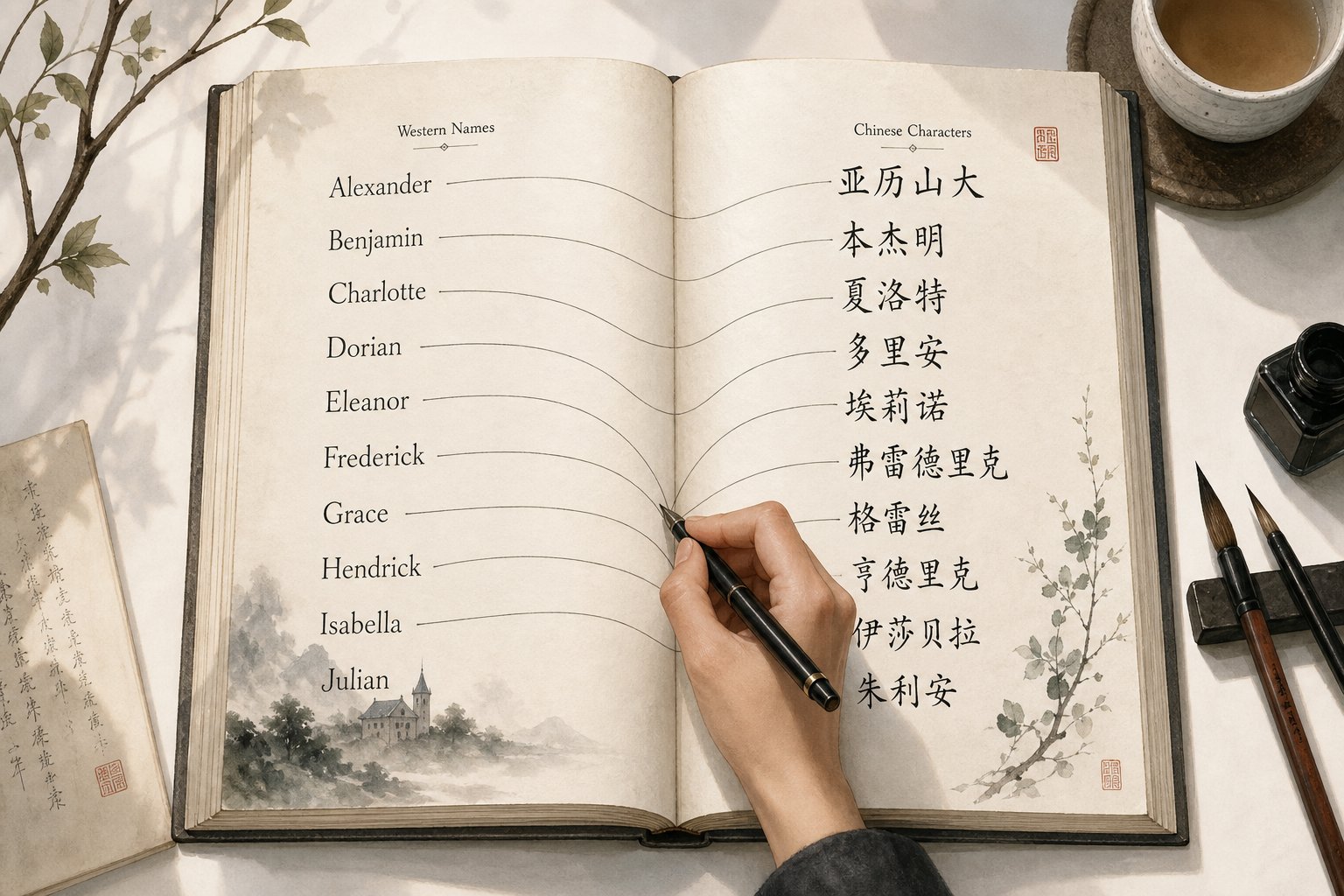 western names mapped to their standard chinese character equivalents through transliteration patterns