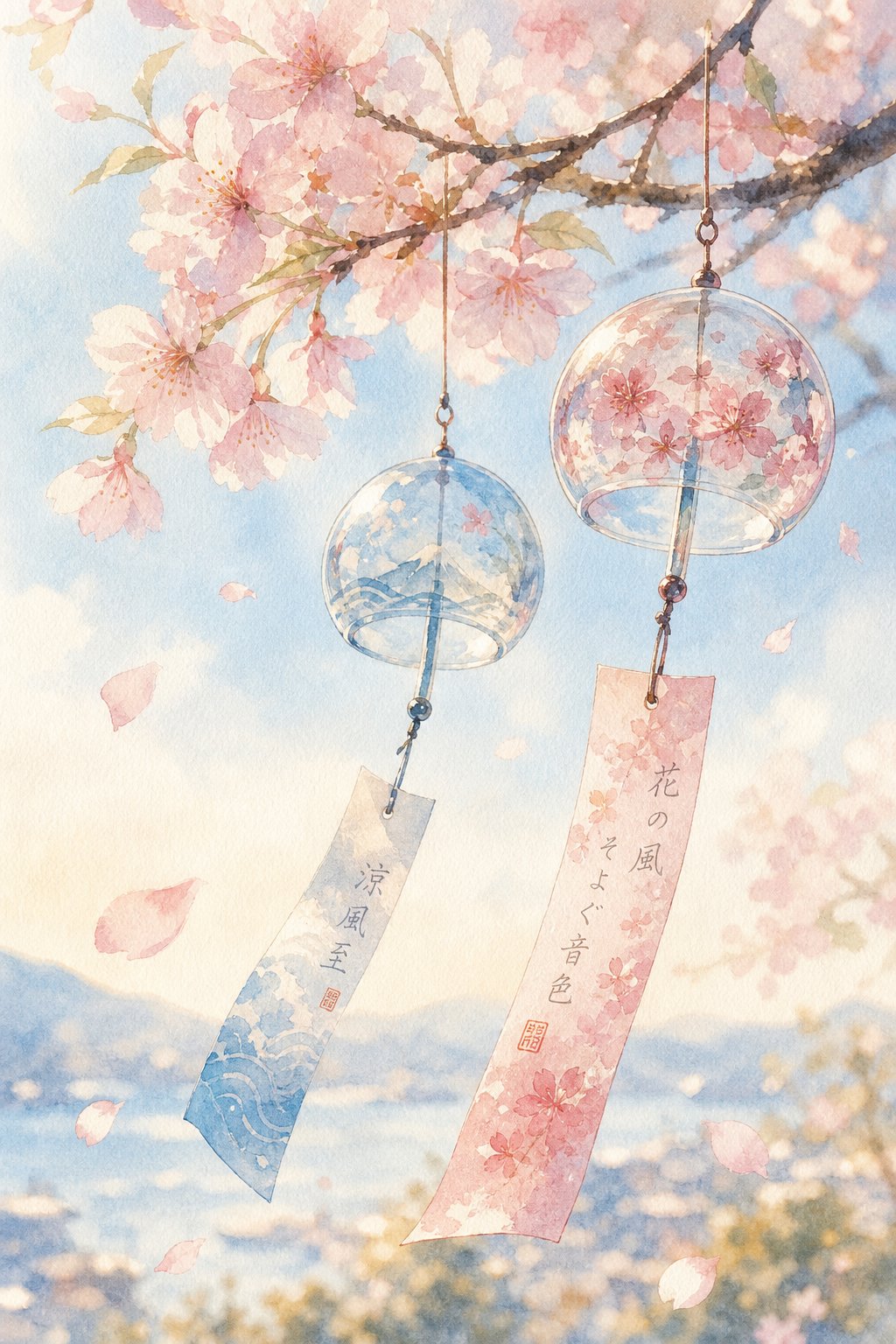 wind chimes and drifting petals capture the gentle elegance of feminine wind names in chinese
