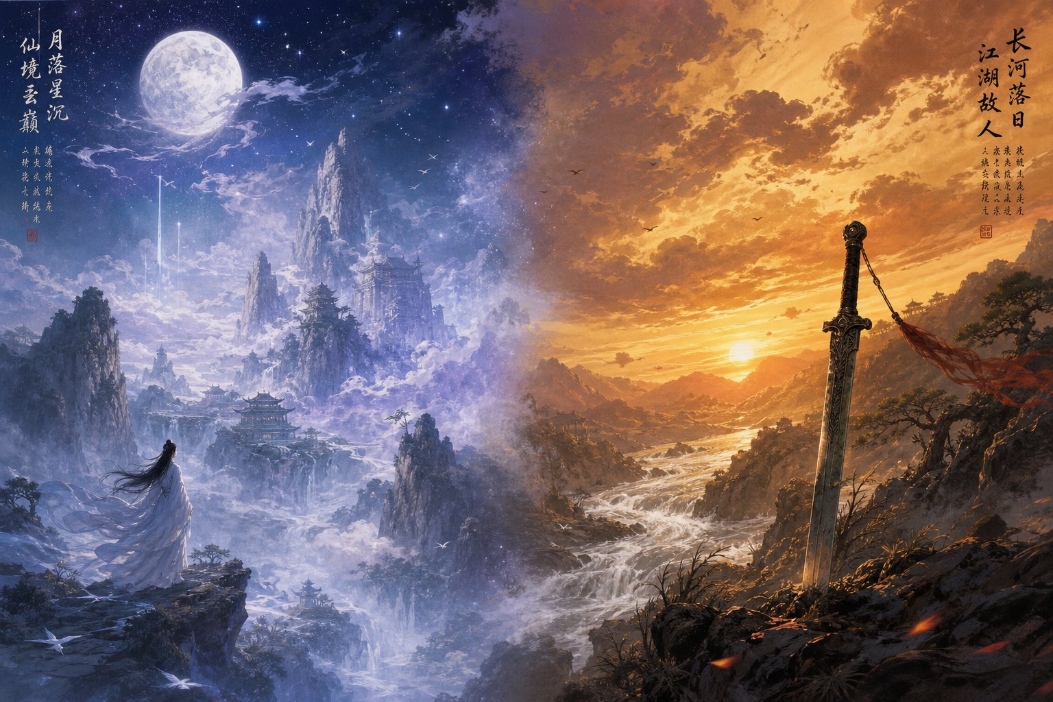 xianxia names draw from celestial imagery while wuxia names are rooted in earthly natural forces